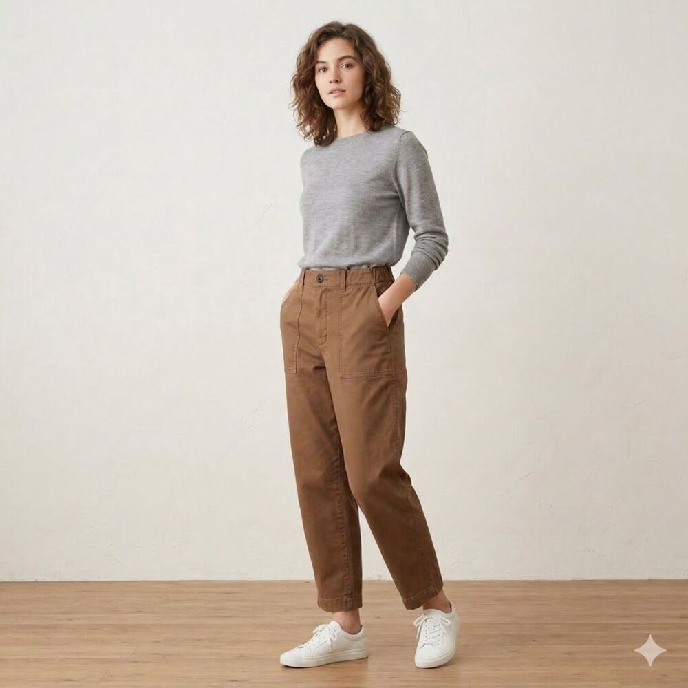 Uniqlo | Women Brown High Rise Pants L Patch Pockets Casual Everyday Minimalist